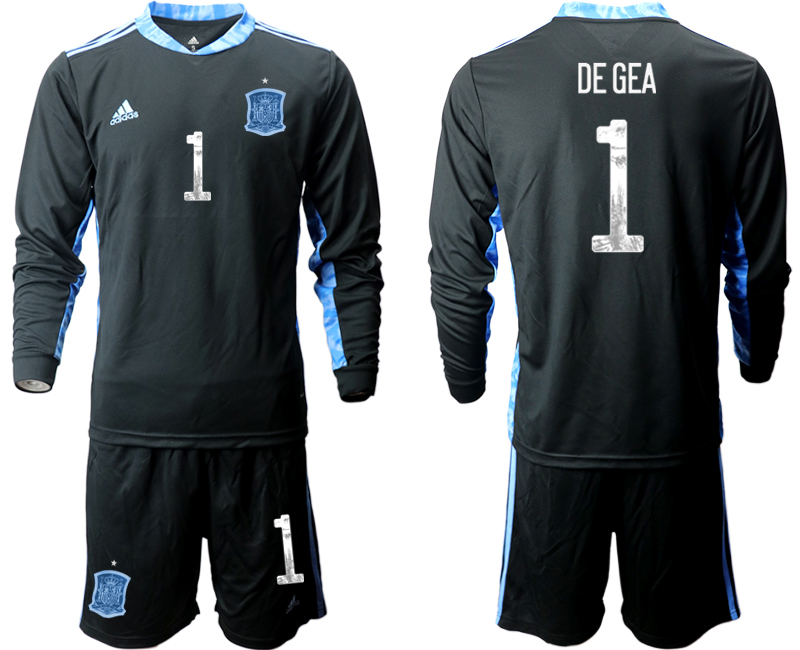 Men 2021 European Cup Spain black Long sleeve goalkeeper #1 Soccer Jersey1
